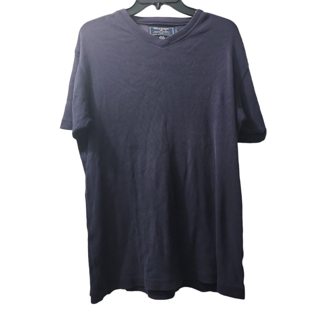 Polo Sport‎ Ralph Lauren T-Shirt V-Neck Ribbed Knit Top Casual Large